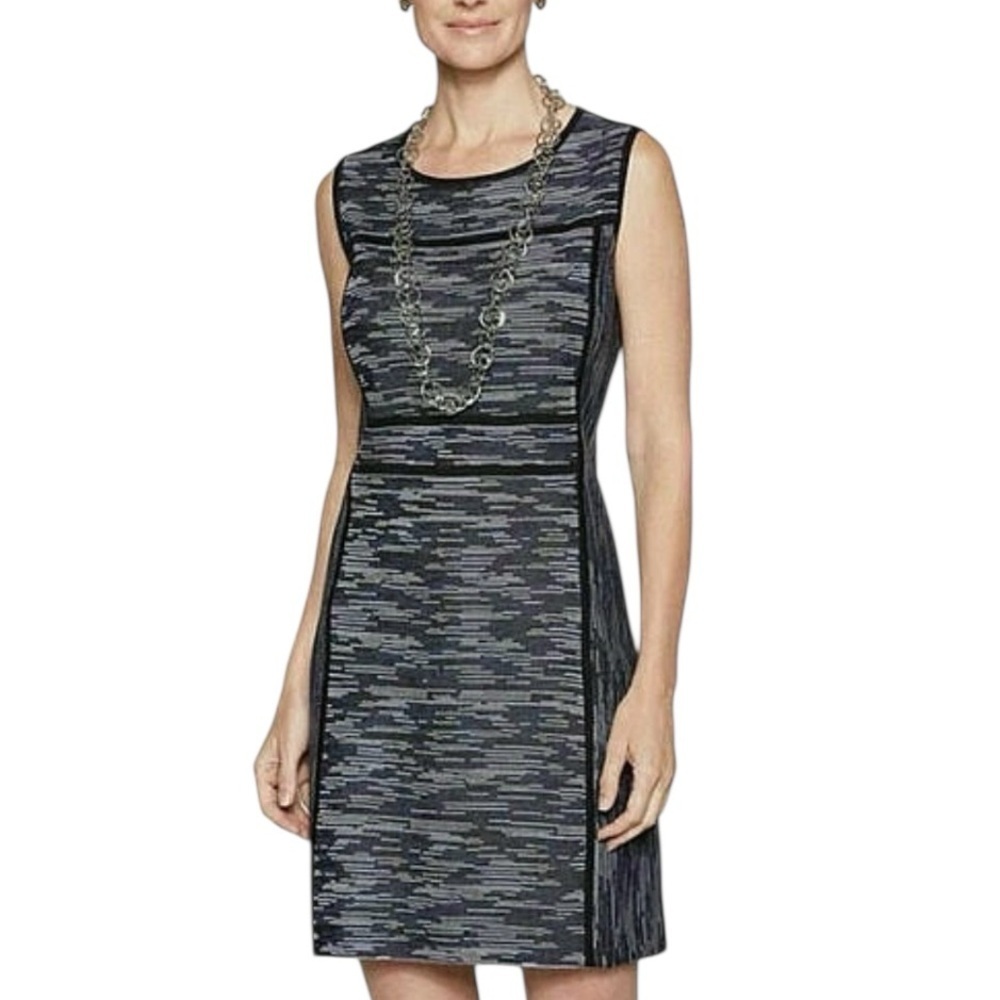 Misook Sleeveless Space-dye Knit Sheath Dress Navy Size Large